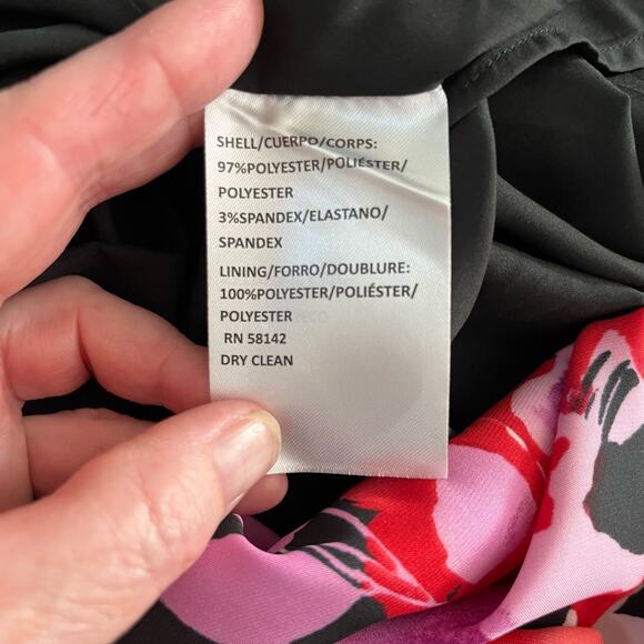 Maggy London Woman Multi Black Floral Asymmetric Charmeuse Midi Dress 24W NWT - Picture 11 of 13